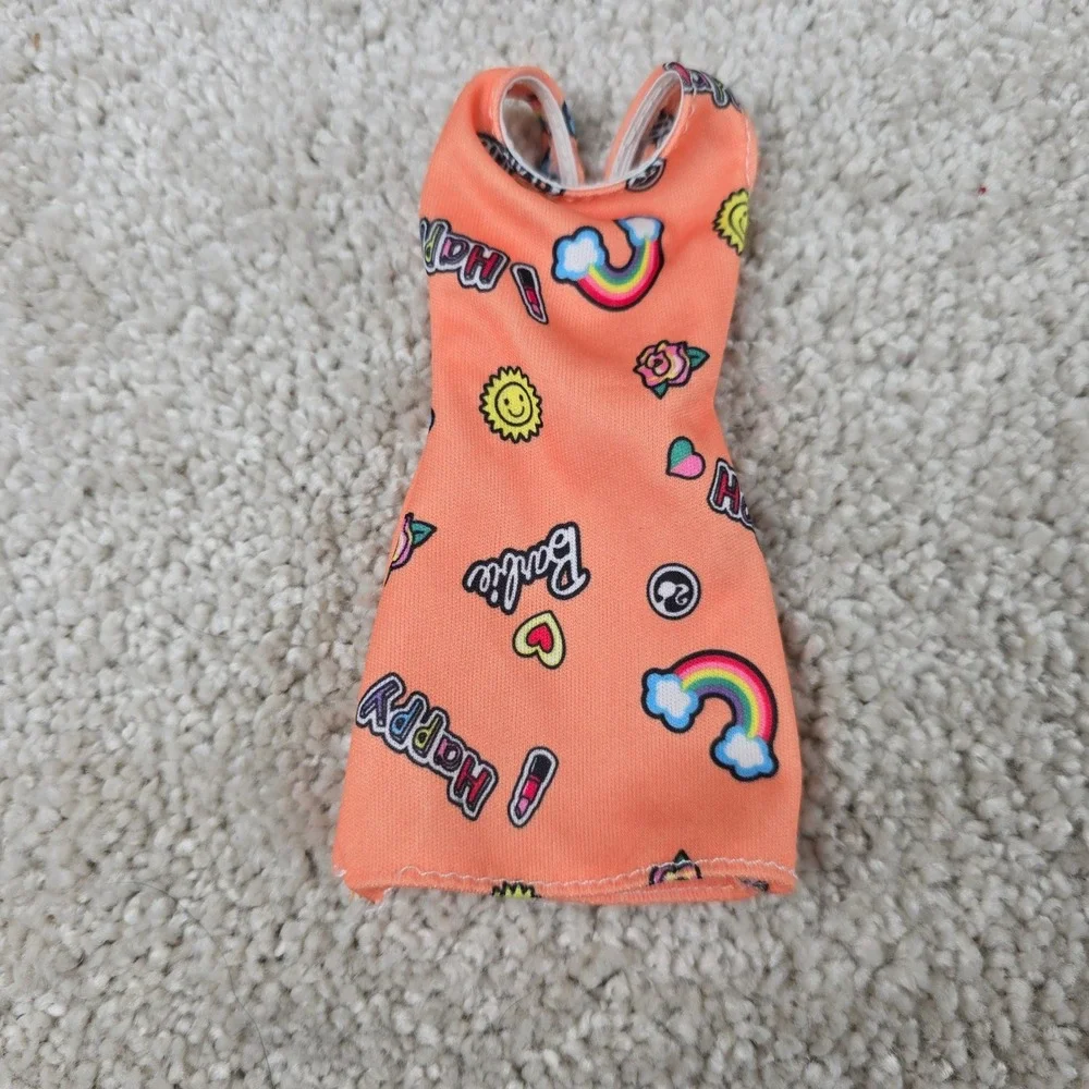 Barbie Doll Dress Orange Rainbow Sun Graphic Print Mini Dress Accessory
